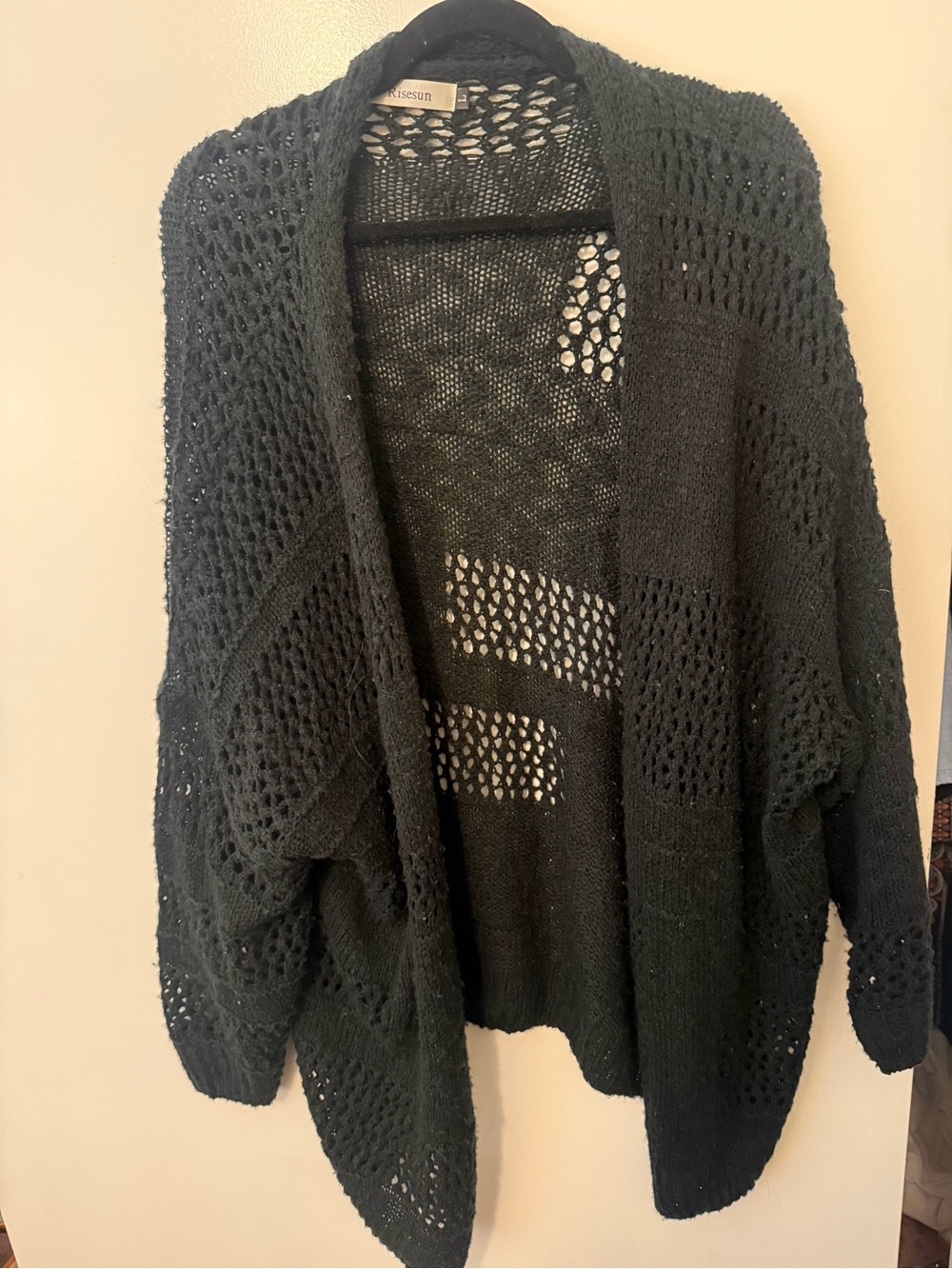 Kensie Black Open-Knit Draped Cardigan